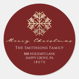 Frohe Weihnachten Burgund Gold UAWG Snowflakes Runder Aufkleber