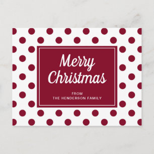 Frohe Weihnachten Burgundy Red Polka Dots Postkarte