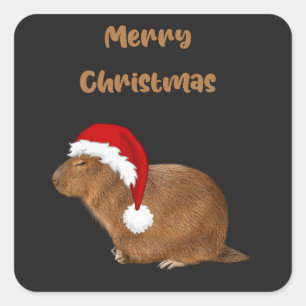 Frohe Weihnachten Capybara; Capybara in Weihnachts Quadratischer Aufkleber