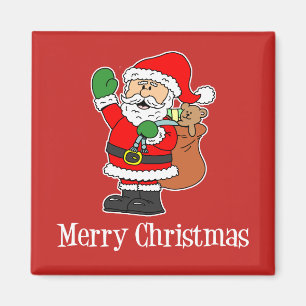 Frohe Weihnachten Cartoon Santa auf rotem Hintergr Magnet
