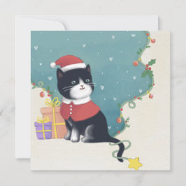 Frohe Weihnachten: Cat Illustration Art Einladung