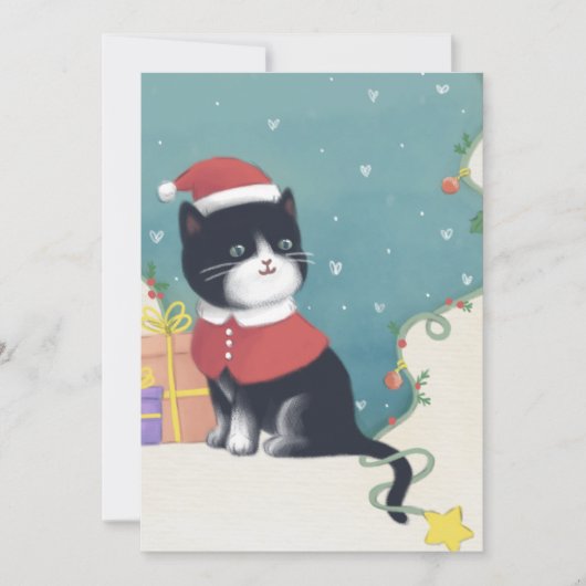 Frohe Weihnachten: Cat Illustration Art Feiertagskarte (Vorderseite)