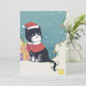 Frohe Weihnachten: Cat Illustration Art Feiertagskarte (Stehend Vorderseite)