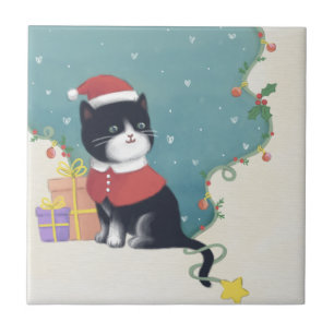 Frohe Weihnachten: Cat Illustration Art Fliese