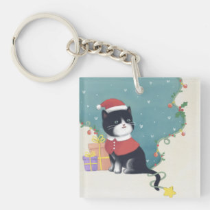 Frohe Weihnachten: Cat Illustration Art Schlüsselanhänger