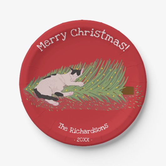 Frohe Weihnachten! Cat vs Christmas Tree Holidays Pappteller (Vorderseite)