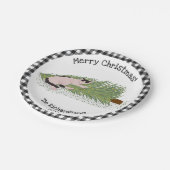 Frohe Weihnachten! Cat vs Tree Black & White Gingh Pappteller (Schrägansicht)