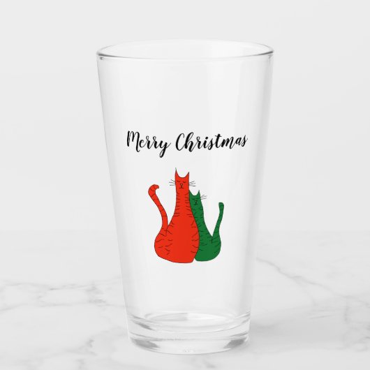 Frohe Weihnachten Cats Red Green Niedlich Typograf Glas (Vorderseite)