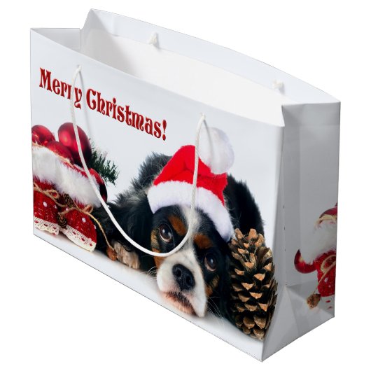 Frohe Weihnachten Cavalier König Charles Spaniel Große Geschenktüte (Rückseite Schrägansicht)