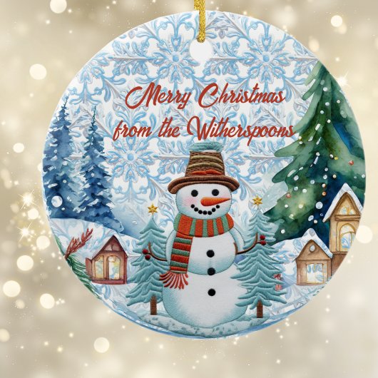 Frohe Weihnachten Charming Snowman Village Monogra Keramik Ornament