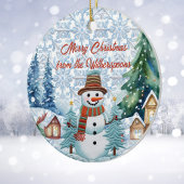 Frohe Weihnachten Charming Snowman Village Monogra Keramik Ornament