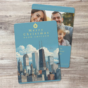 Frohe Weihnachten Chicago Foto Flat Holiday Card