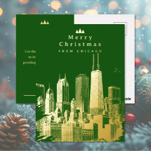 Frohe Weihnachten Chicago Grüne Folie Postkarte
