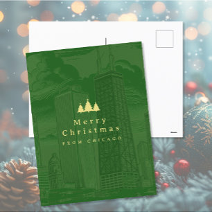 Frohe Weihnachten Chicago Holiday Green Postkarte
