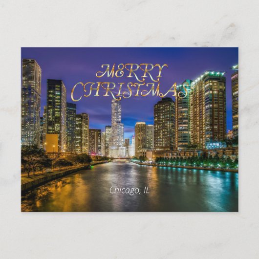 Frohe Weihnachten, Chicago River bei Sunset Postkarte (Vorderseite)