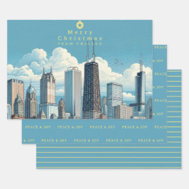 Frohe Weihnachten Chicago Skyline Holiday Geschenkpapier Set