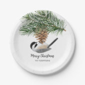 Frohe Weihnachten Chickadee auf Pinecone Pappteller (Vorderseite)