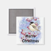 Frohe Weihnachten Chickadee Snowy Berry Tree Magnet (Vorderseite/Rückseite)