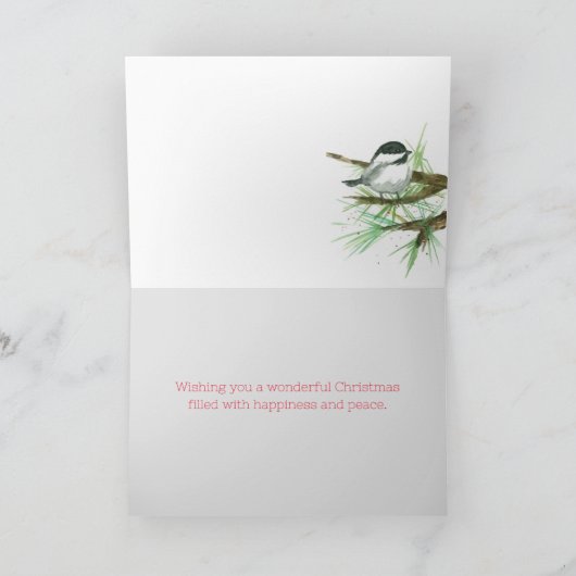 Frohe Weihnachten Chickadee Vögel in einem Baum Karte (Innenseite)