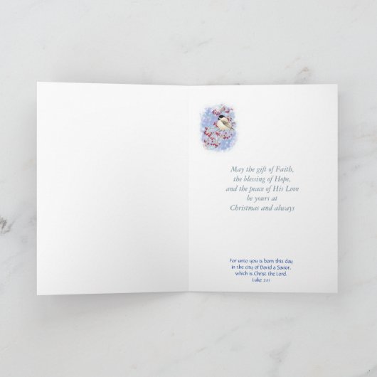 Frohe Weihnachten Chickadee Winter Bird Scripture (Innenseite)