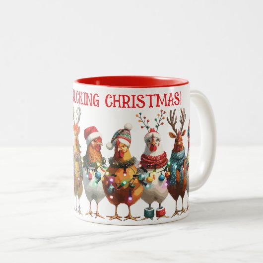 Frohe Weihnachten - Chicken Chorus Line Zweifarbige Tasse (VorderseiteRechts)