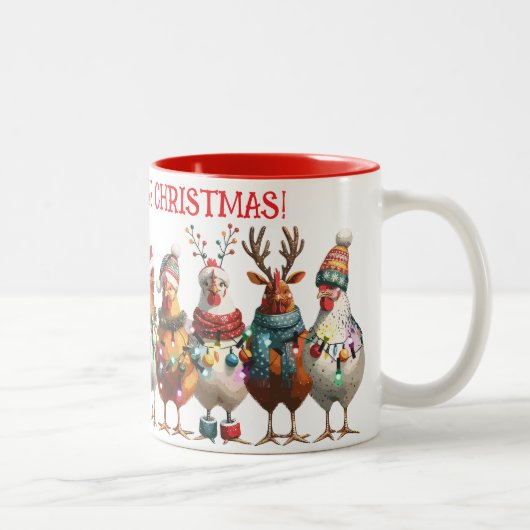 Frohe Weihnachten - Chicken Chorus Line Zweifarbige Tasse (Rechts)