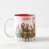 Frohe Weihnachten - Chicken Chorus Line Zweifarbige Tasse (Links)