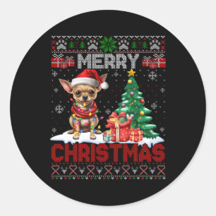 Frohe Weihnachten Chihuahua Dog Lover Familie Ugly Runder Aufkleber