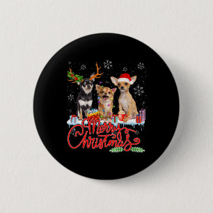 Frohe Weihnachten Chihuahua Dogs Santa Reindeer Li Button