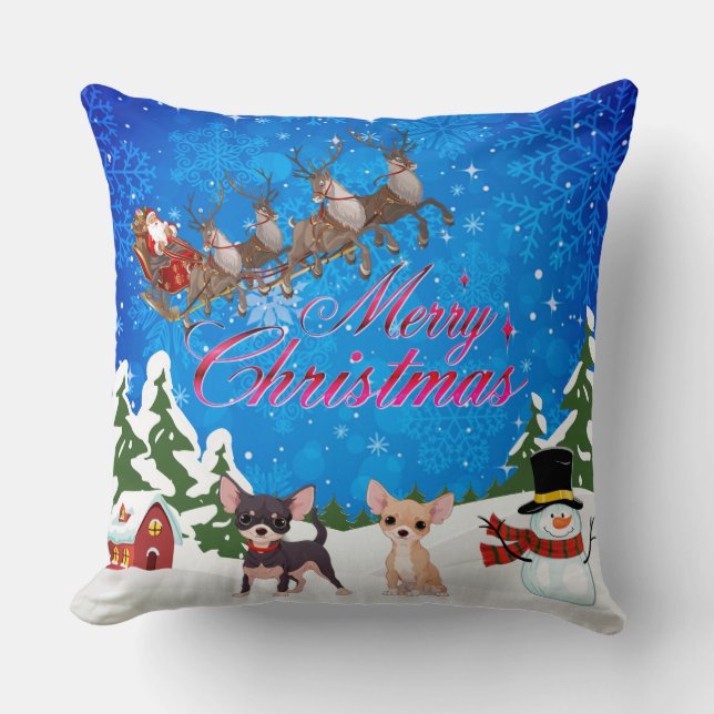 Frohe Weihnachten Chihuahua mit Santa Kissen (Vorderseite)