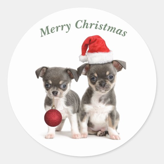 Frohe Weihnachten Chihuahua Welpen Runder Aufkleber (Vorderseite)