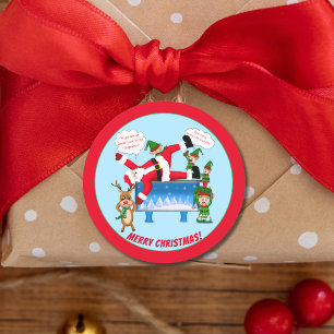 Frohe Weihnachten Chiropraktiker Santa & Elfen Kun Runder Aufkleber