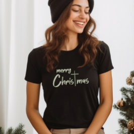 Frohe Weihnachten Christlich Cross Black T-Shirt