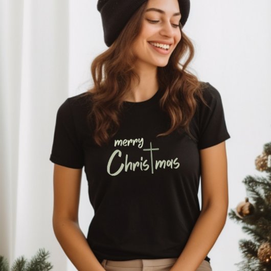 Frohe Weihnachten Christlich Cross Black T-Shirt