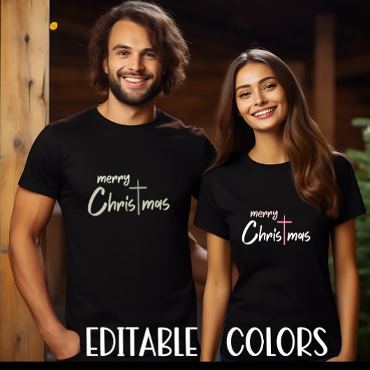 Frohe Weihnachten Christlich Cross Black T-Shirt