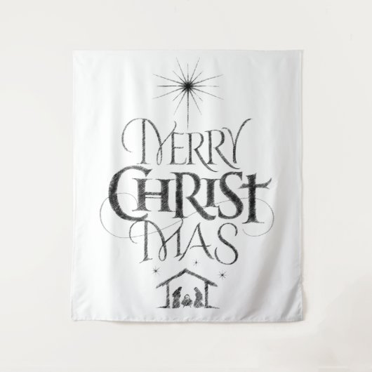Frohe Weihnachten Christlich Jesus Christ Black Ch Wandteppich (Vorderseite)
