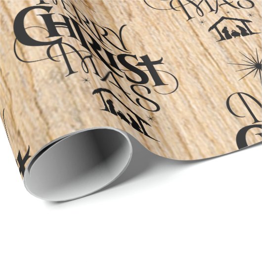 Frohe Weihnachten Christliche Kalligrafie Rustikal Geschenkpapier (Rolleneckpunkt)