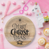 Frohe Weihnachten Christliche Kalligrafie Rustikal Pappteller (Party)