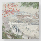 Frohe Weihnachten. Claude Monet Stone Untersetzer (Vorderseite)