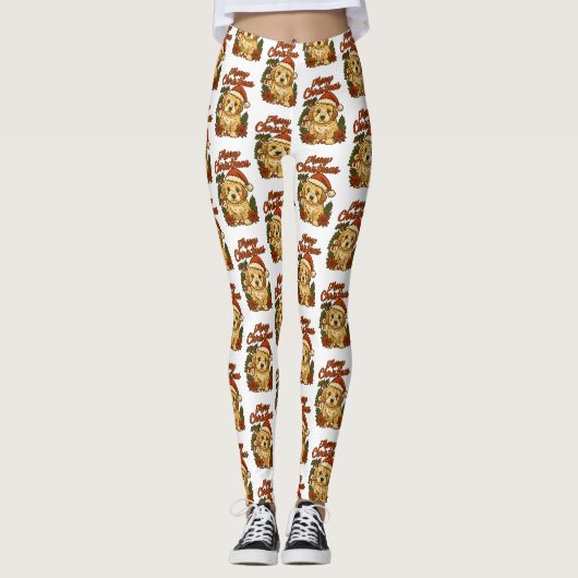 Frohe Weihnachten Cockapoo Design Leggings (Vorderseite)