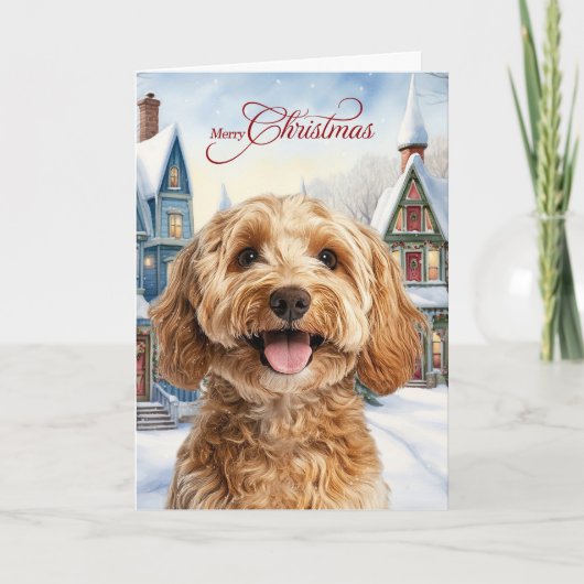 Frohe Weihnachten Cockapoo Hund Schneeiger Winterd (Vorderseite)