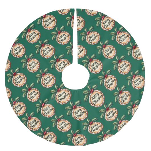 Frohe Weihnachten Cookie mit Stechpalmen-Beeren Gr Polyester Weihnachtsbaumdecke (Vorderseite)