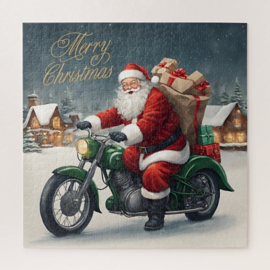 Frohe Weihnachten Cooler Weihnachtsmann auf Motorr Puzzle (Vertikal)