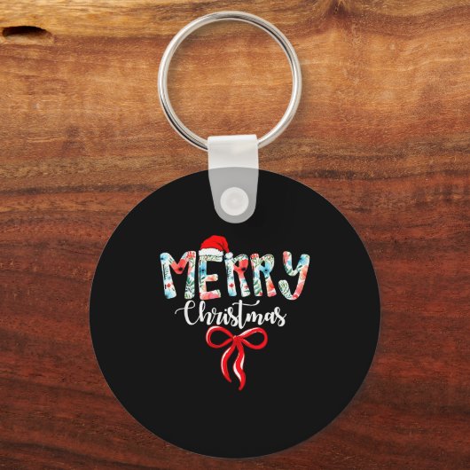 Frohe Weihnachten Coquette Roter Bogen Mädchen San Schlüsselanhänger (Vorderseite)