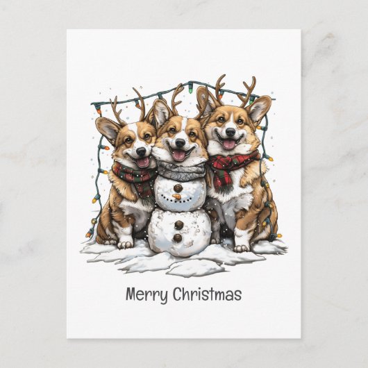 Frohe Weihnachten Corgi Dogs Snowman (Vorderseite)