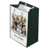 Frohe Weihnachten Corgi Dogs Snowman Mittlere Geschenktüte (Vorderseite Schrägansicht)