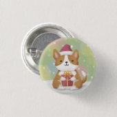 Frohe Weihnachten: Corgi Illustration Art Button (Vorne & Hinten)