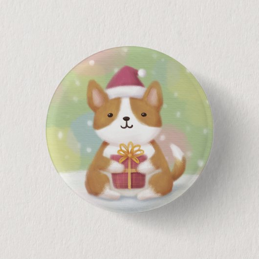 Frohe Weihnachten: Corgi Illustration Art Button (Vorderseite)