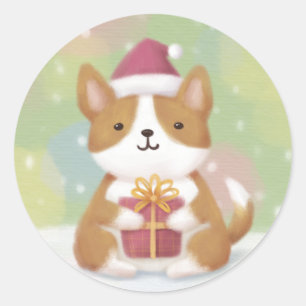 Frohe Weihnachten: Corgi Illustration Art Runder Aufkleber