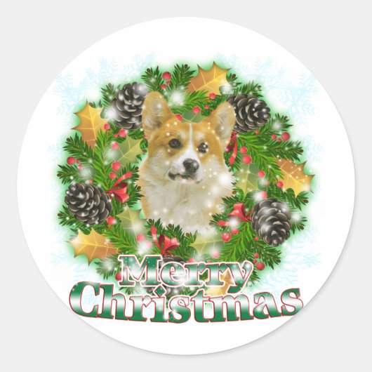 Frohe Weihnachten Corgi Runder Aufkleber (Vorderseite)